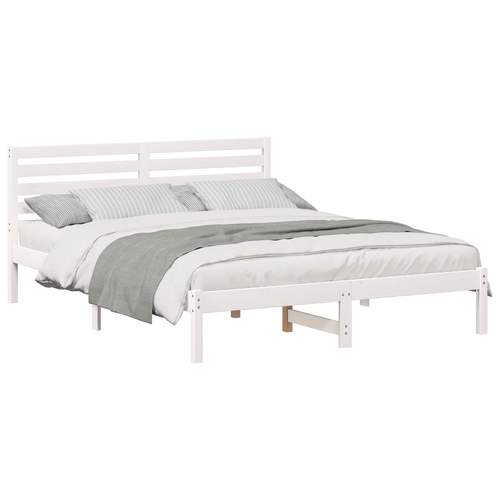 vidaXL Ramka łóżka Z zagłówkiem Biały 150 x 200 cm Lite drewno sosnowe