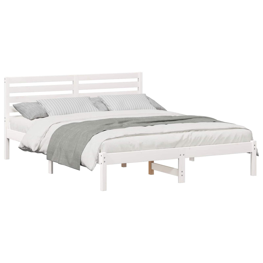 vidaXL Ramka łóżka Z zagłówkiem Biały 140 x 200 cm Lite drewno sosnowe