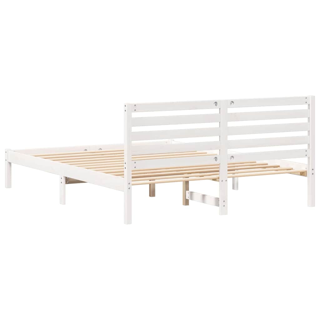 vidaXL Ramka łóżka Z zagłówkiem Biały 140 x 200 cm Lite drewno sosnowe
