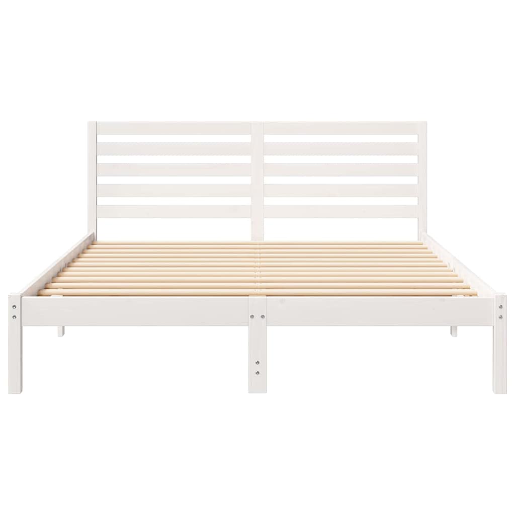 vidaXL Ramka łóżka Z zagłówkiem Biały 140 x 200 cm Lite drewno sosnowe