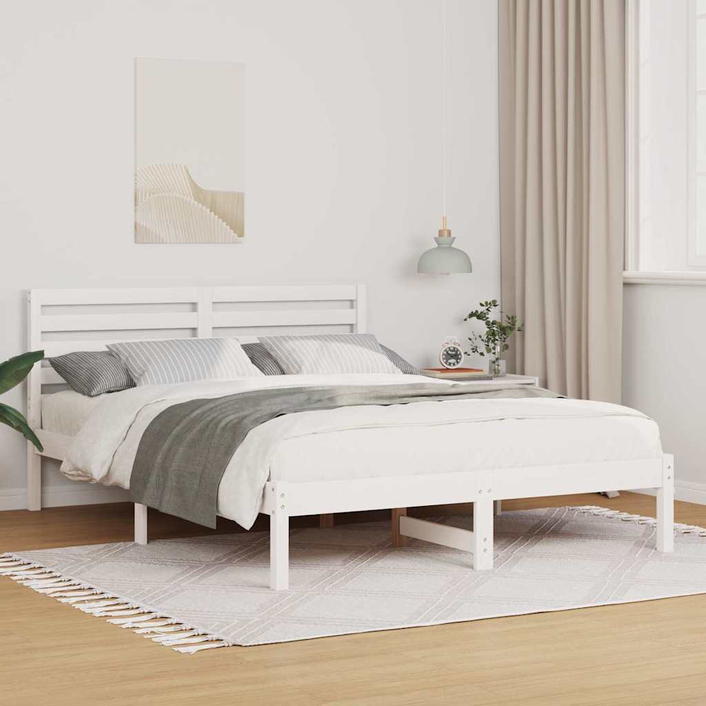 vidaXL Ramka łóżka Z zagłówkiem Biały 120 x 190 cm Lite drewno sosnowe