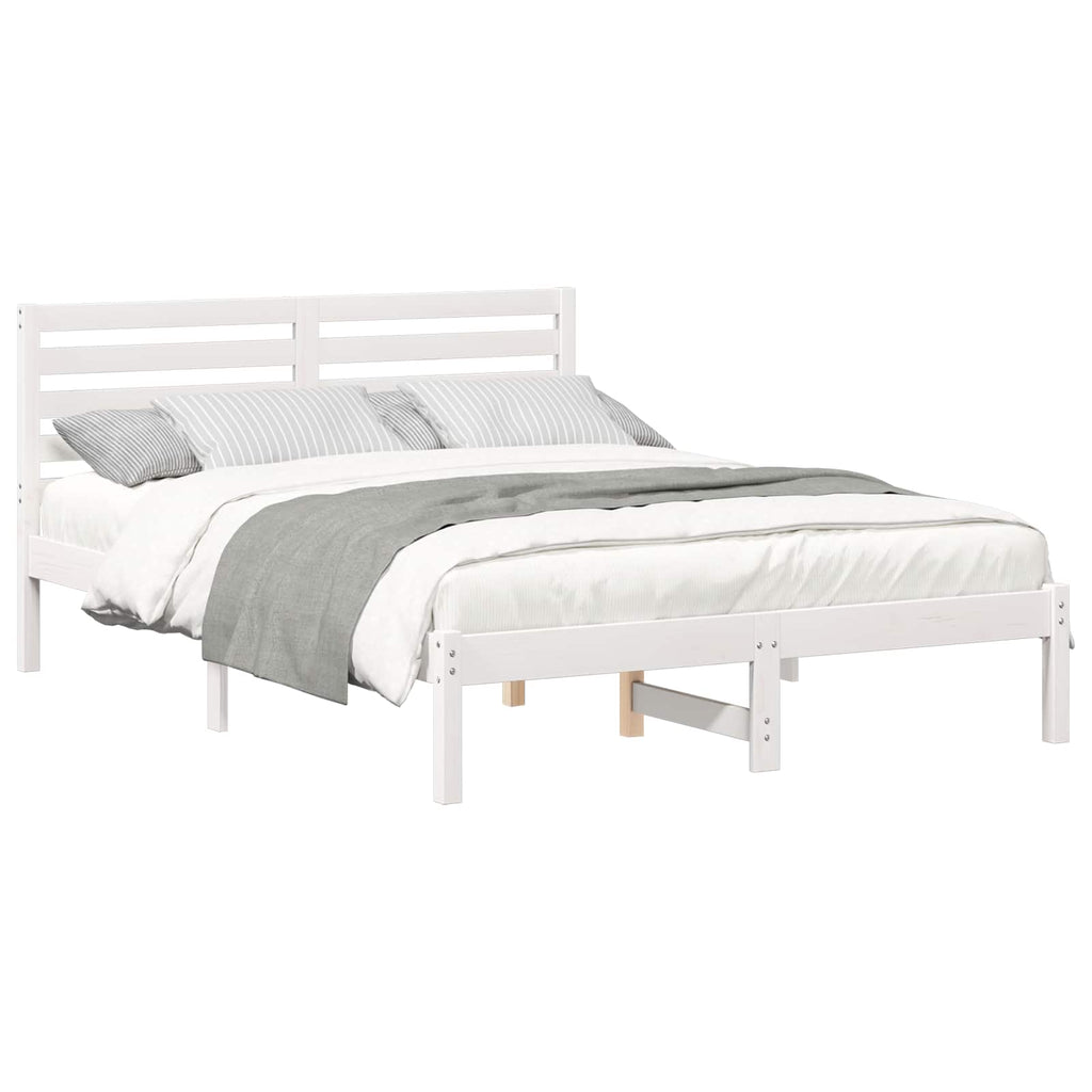 vidaXL Ramka łóżka Z zagłówkiem Biały 120 x 190 cm Lite drewno sosnowe