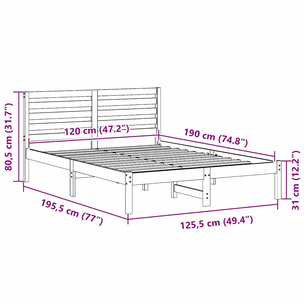 vidaXL Ramka łóżka Woskowy Brąz 120 x 190 cm Lite drewno sosnowe