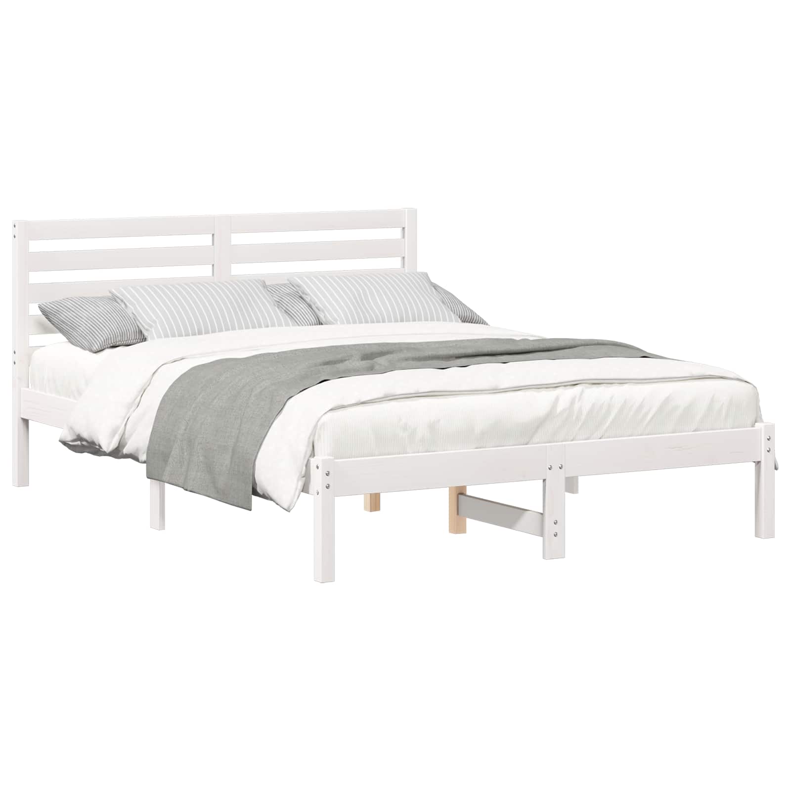 vidaXL Ramka łóżka Z zagłówkiem Biały 140 x 190 cm Lite drewno sosnowe