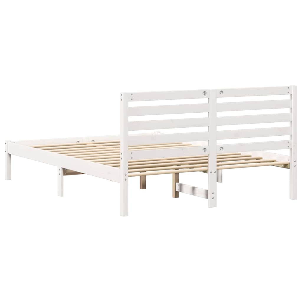 vidaXL Ramka łóżka Z zagłówkiem Biały 140 x 190 cm Lite drewno sosnowe