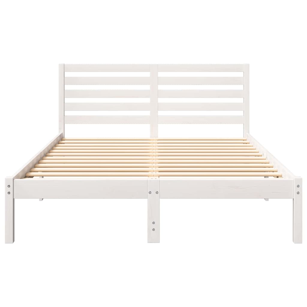 vidaXL Ramka łóżka Z zagłówkiem Biały 140 x 190 cm Lite drewno sosnowe