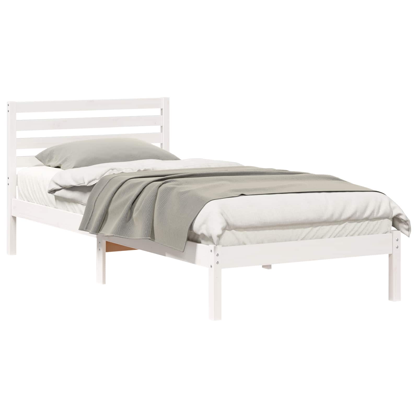 vidaXL Ramka łóżka Z zagłówkiem Biały 100 x 210 cm Lite drewno sosnowe