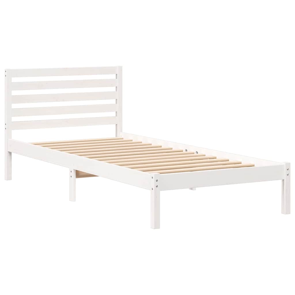 vidaXL Ramka łóżka Z zagłówkiem Biały 100 x 210 cm Lite drewno sosnowe
