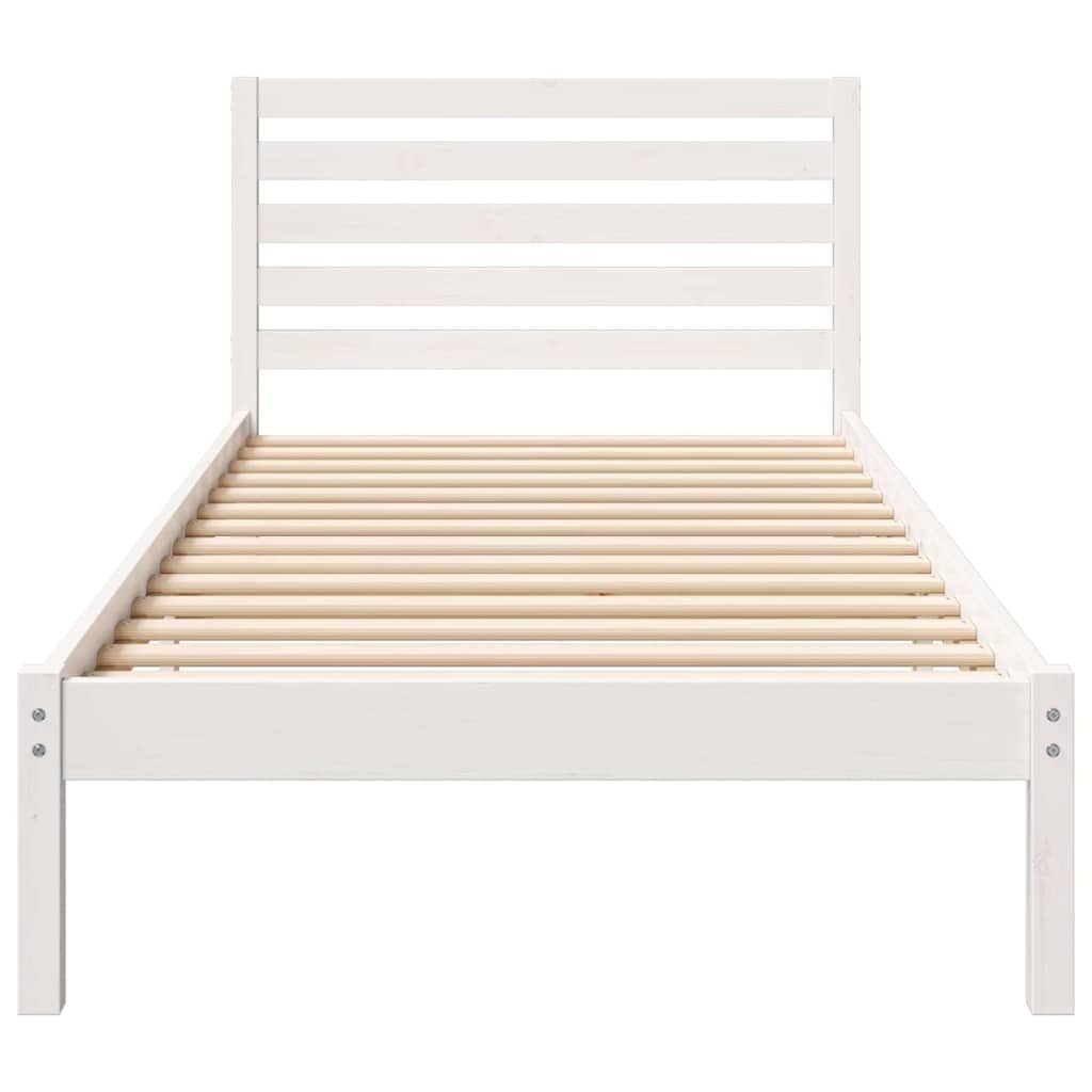 vidaXL Ramka łóżka Z zagłówkiem Biały 100 x 210 cm Lite drewno sosnowe