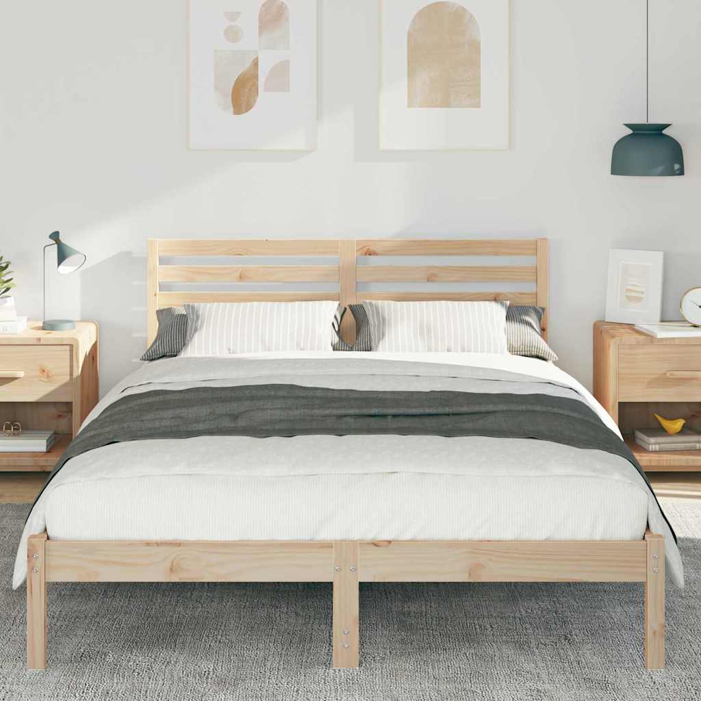vidaXL Ramka łóżka Brązowy 140 x 210 cm Lite drewno sosnowe