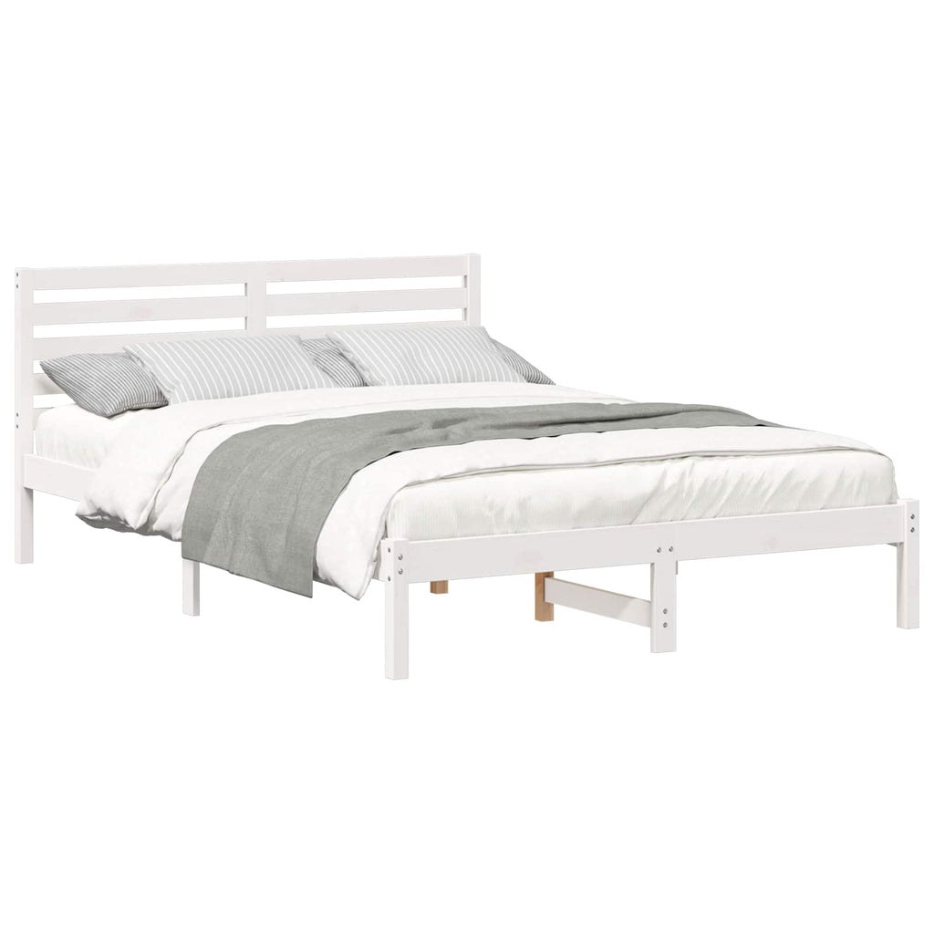 vidaXL Ramka łóżka Z zagłówkiem Biały 140 x 210 cm Lite drewno sosnowe