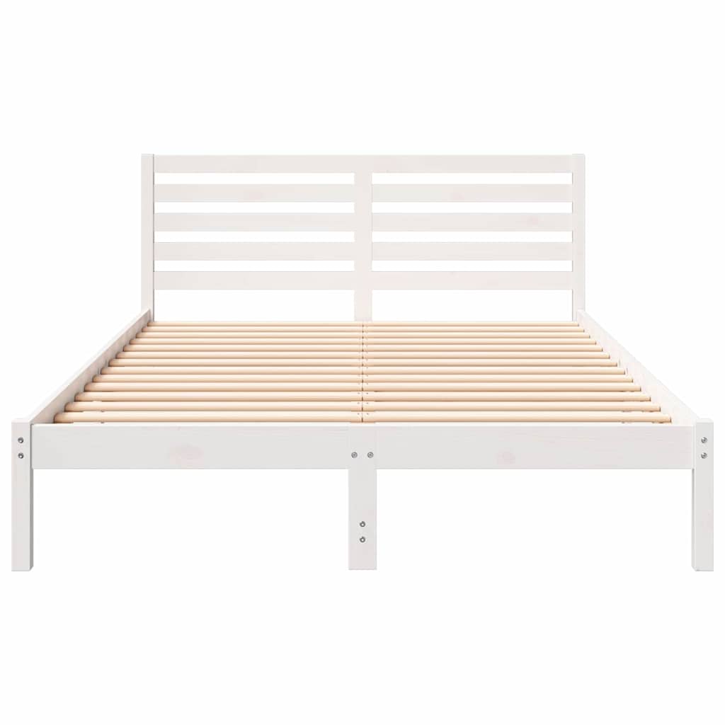 vidaXL Ramka łóżka Z zagłówkiem Biały 140 x 210 cm Lite drewno sosnowe