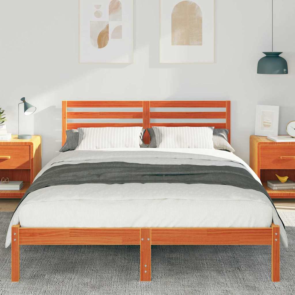 vidaXL Ramka łóżka Woskowy Brąz 140 x 210 cm Lite drewno sosnowe