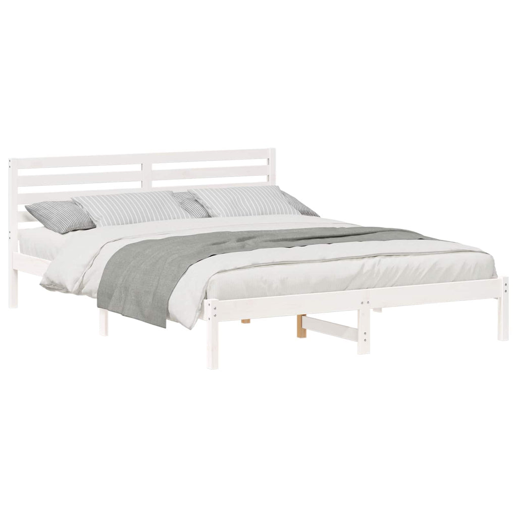 vidaXL Ramka łóżka Z zagłówkiem Biały 160 x 210 cm Lite drewno sosnowe