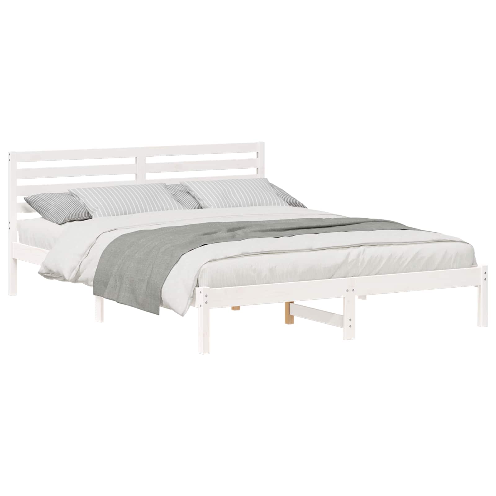 vidaXL Ramka łóżka Z zagłówkiem Biały 160 x 210 cm Lite drewno sosnowe