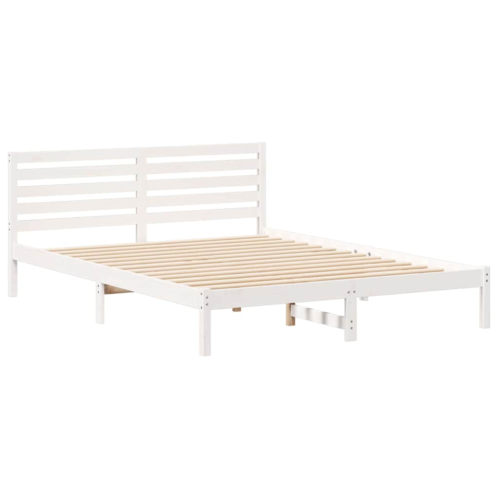 vidaXL Ramka łóżka Z zagłówkiem Biały 160 x 210 cm Lite drewno sosnowe