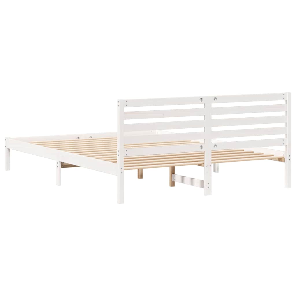 vidaXL Ramka łóżka Z zagłówkiem Biały 160 x 210 cm Lite drewno sosnowe