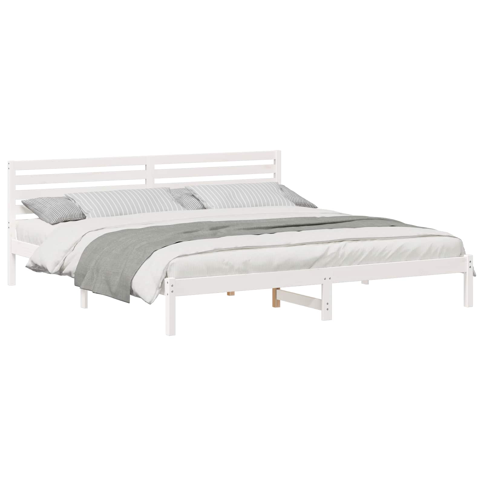 vidaXL Ramka łóżka Z zagłówkiem Biały 180 x 210 cm Lite drewno sosnowe