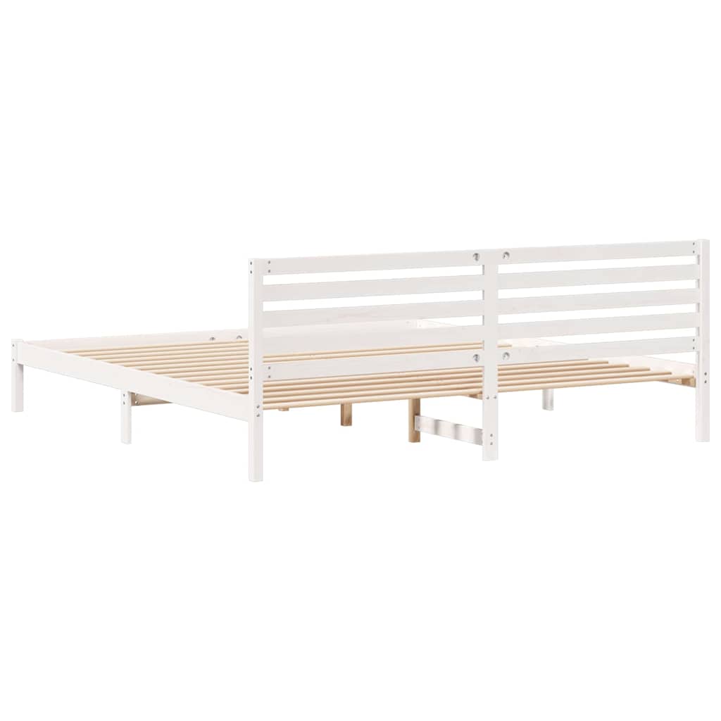vidaXL Ramka łóżka Z zagłówkiem Biały 200 x 210 cm Lite drewno sosnowe