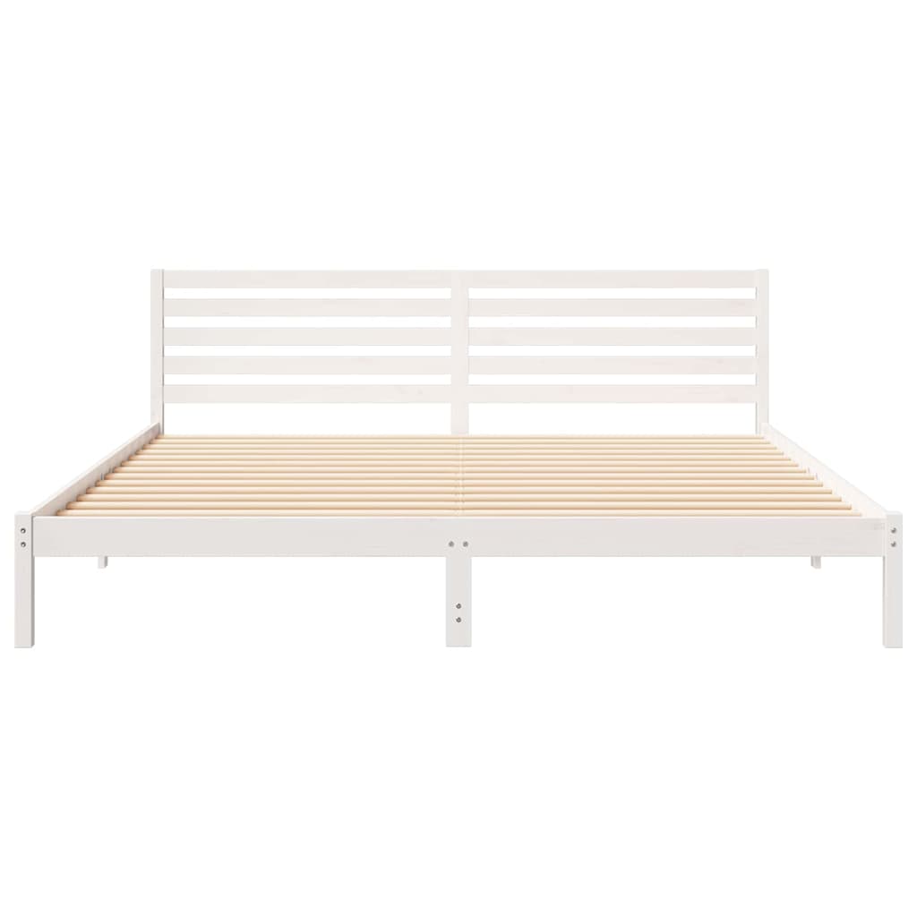 vidaXL Ramka łóżka Z zagłówkiem Biały 200 x 210 cm Lite drewno sosnowe