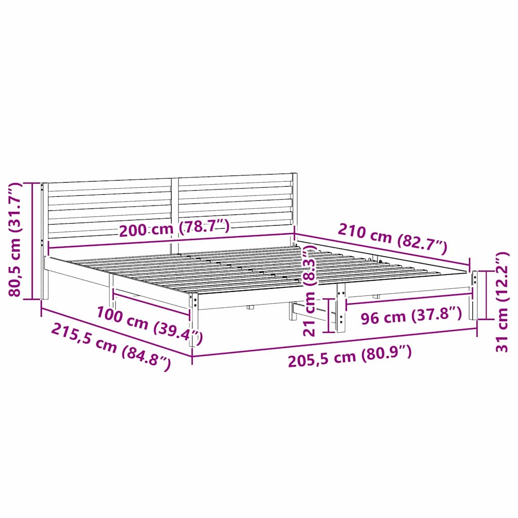 vidaXL Ramka łóżka Z zagłówkiem Biały 200 x 210 cm Lite drewno sosnowe