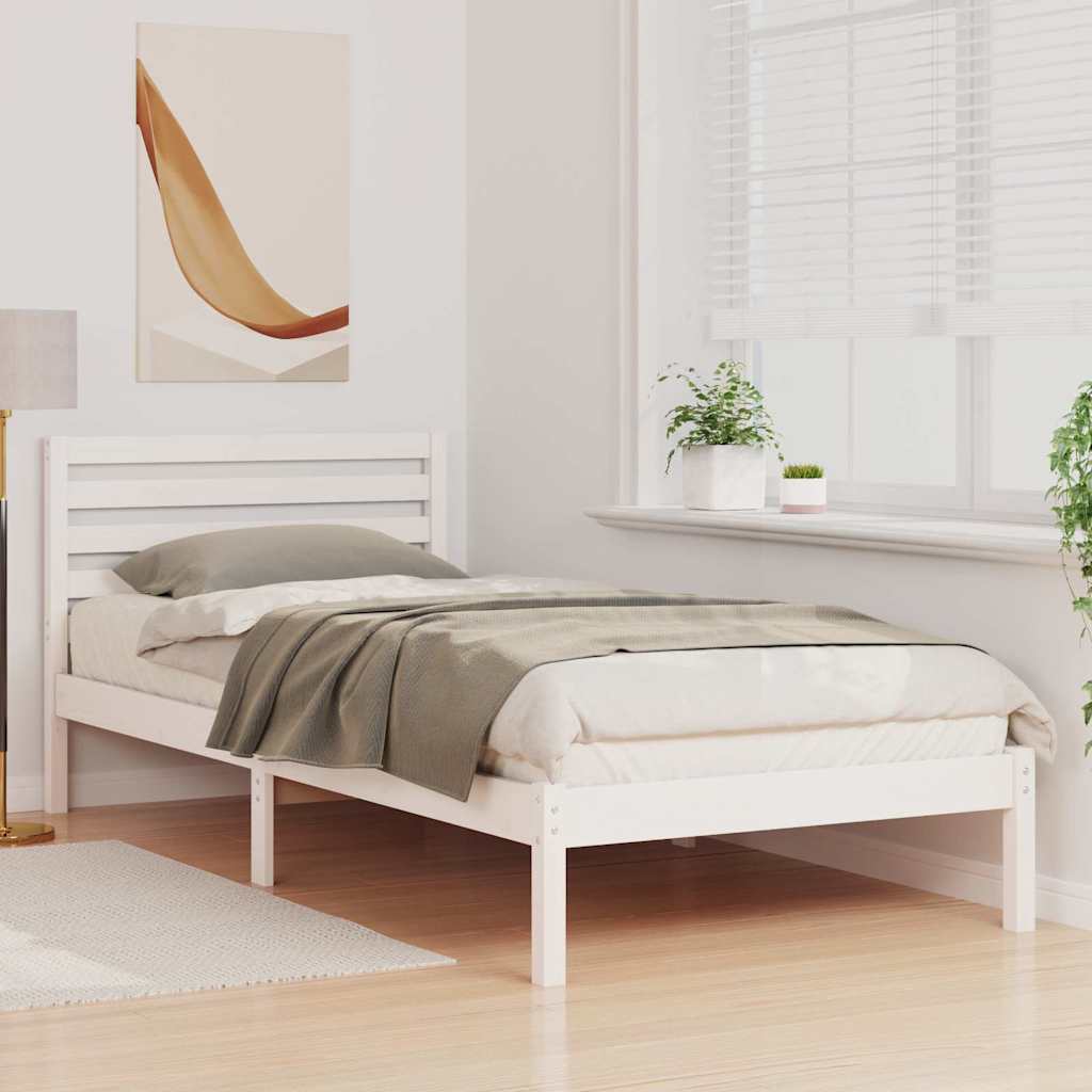 vidaXL Ramka łóżka Z zagłówkiem Biały 100 x 220 cm Lite drewno sosnowe