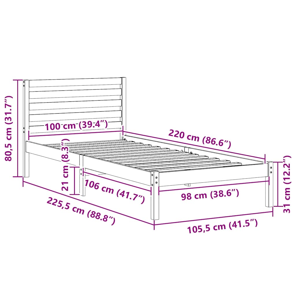 vidaXL Ramka łóżka Woskowy Brąz 100 x 220 cm Lite drewno sosnowe