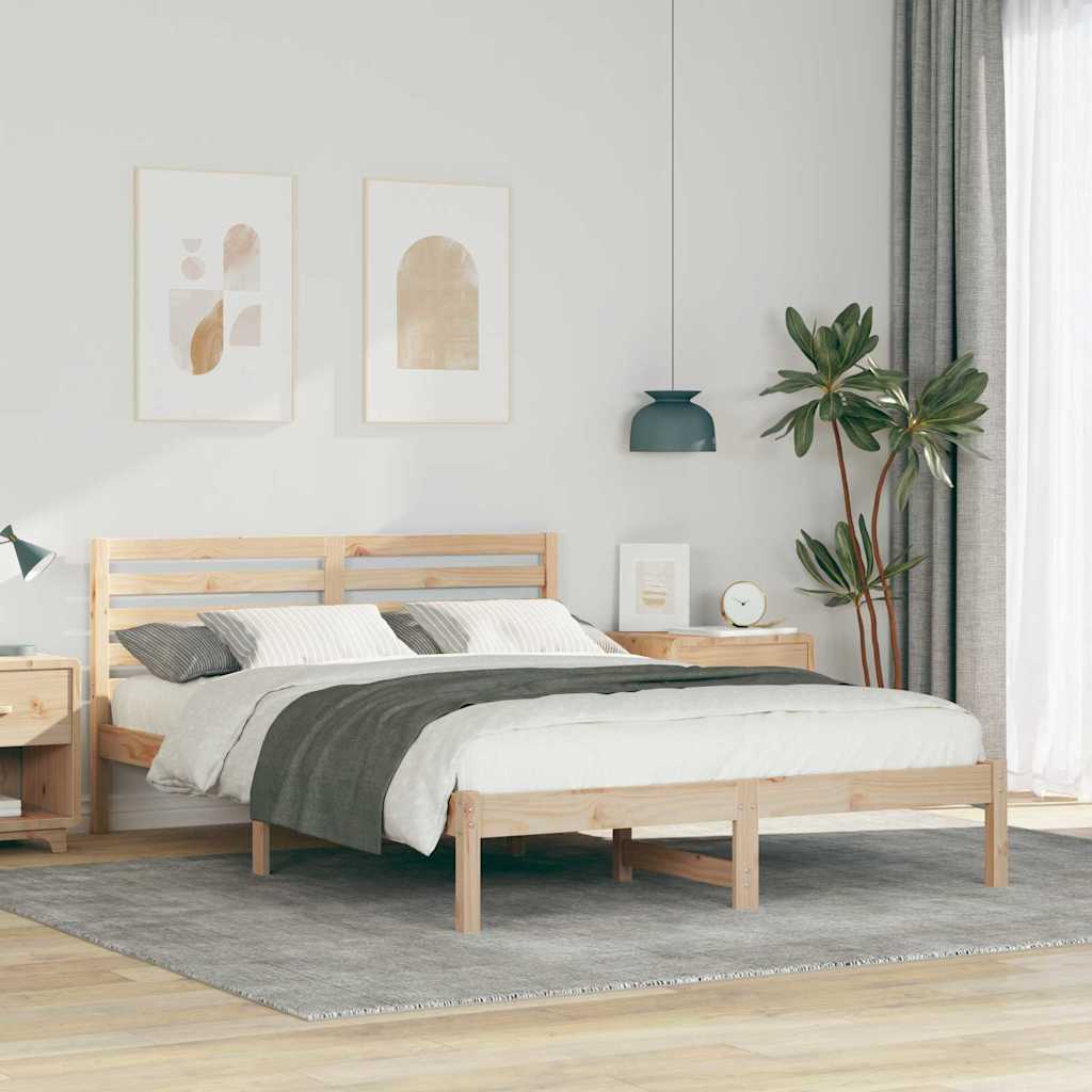 vidaXL Ramka łóżka Brązowy 140 x 220 cm Lite drewno sosnowe