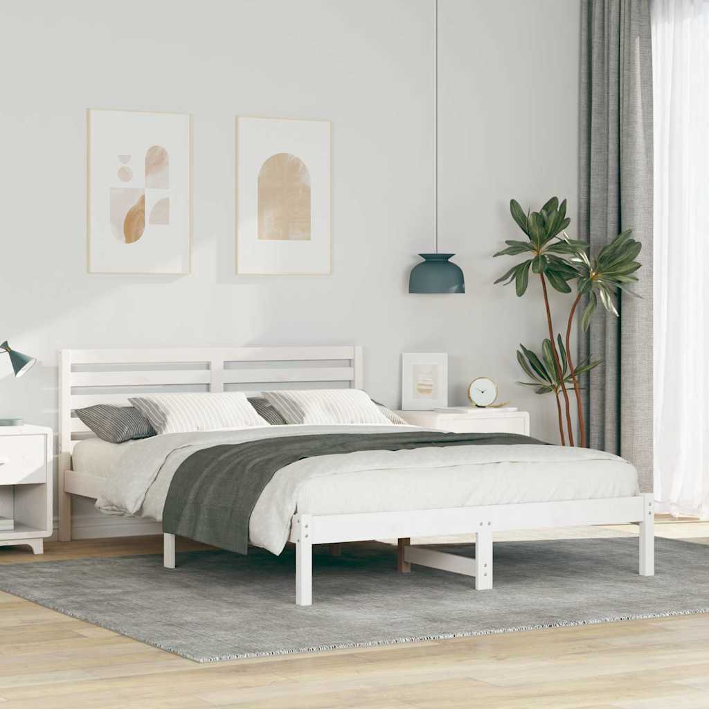 vidaXL Ramka łóżka Z zagłówkiem Biały 140 x 220 cm Lite drewno sosnowe