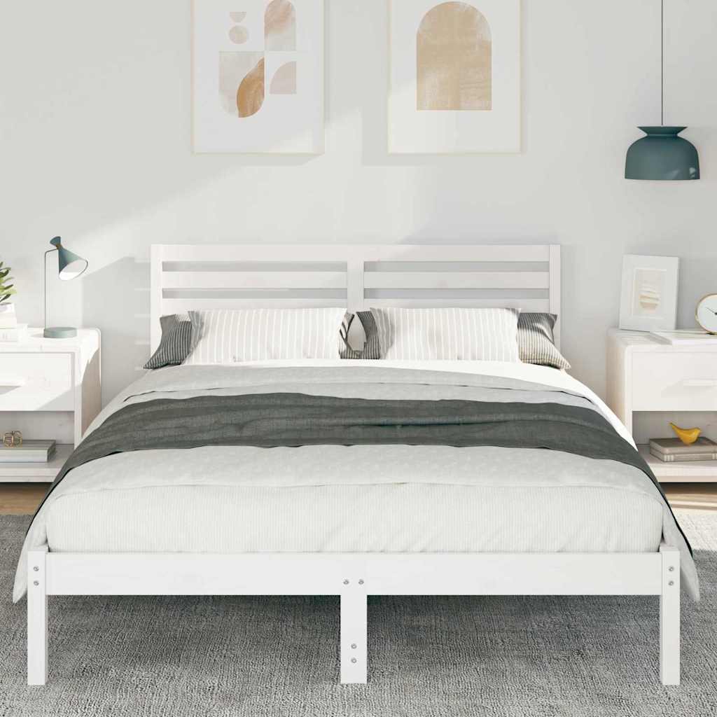 vidaXL Ramka łóżka Z zagłówkiem Biały 140 x 220 cm Lite drewno sosnowe