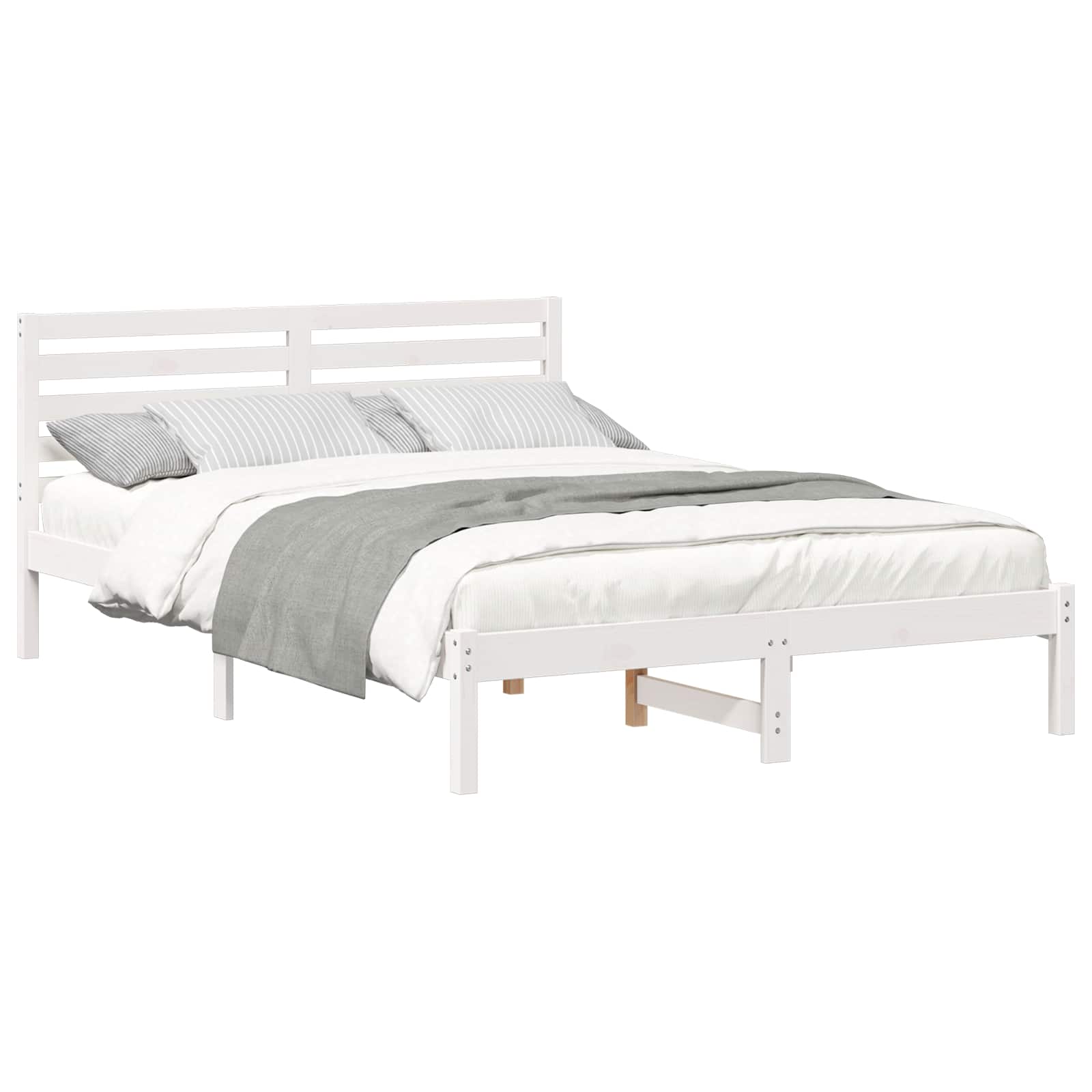 vidaXL Ramka łóżka Z zagłówkiem Biały 140 x 220 cm Lite drewno sosnowe