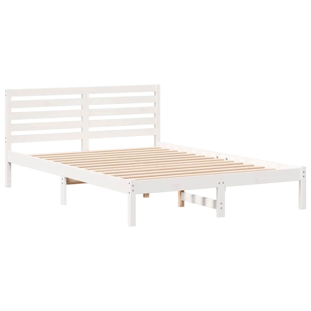 vidaXL Ramka łóżka Z zagłówkiem Biały 140 x 220 cm Lite drewno sosnowe