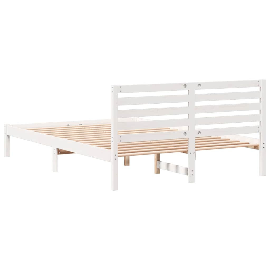 vidaXL Ramka łóżka Z zagłówkiem Biały 140 x 220 cm Lite drewno sosnowe