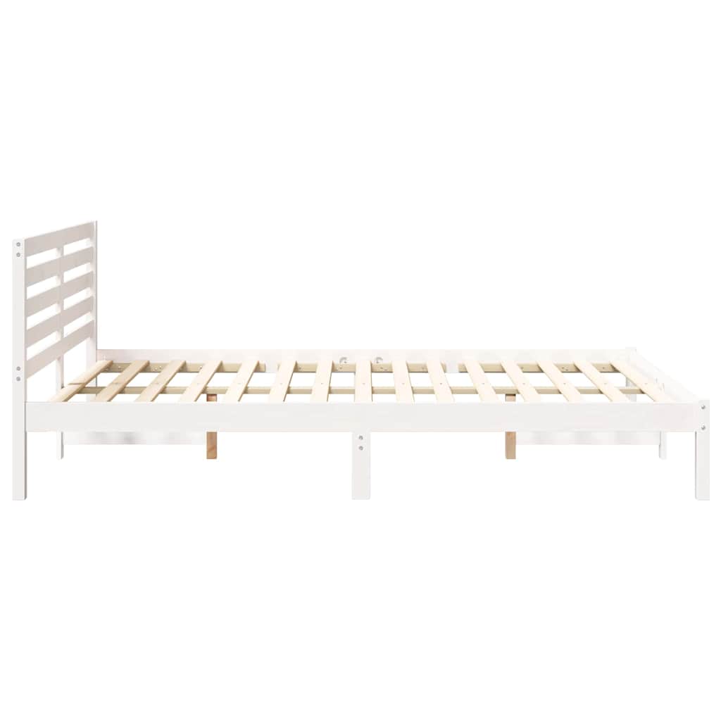vidaXL Ramka łóżka Z zagłówkiem Biały 140 x 220 cm Lite drewno sosnowe