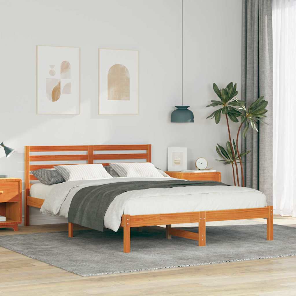 vidaXL Ramka łóżka Woskowy Brąz 140 x 220 cm Lite drewno sosnowe