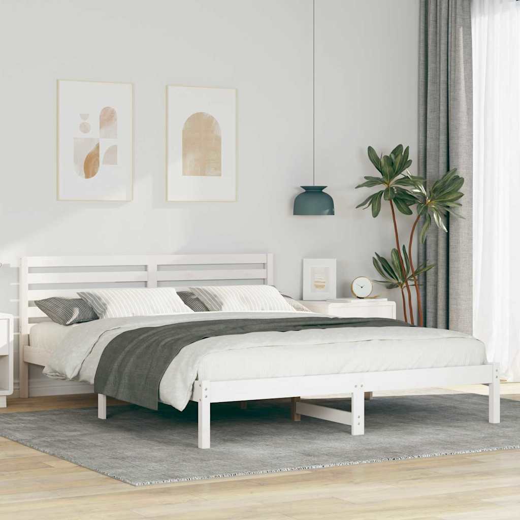 vidaXL Ramka łóżka Z zagłówkiem Biały 160 x 220 cm Lite drewno sosnowe