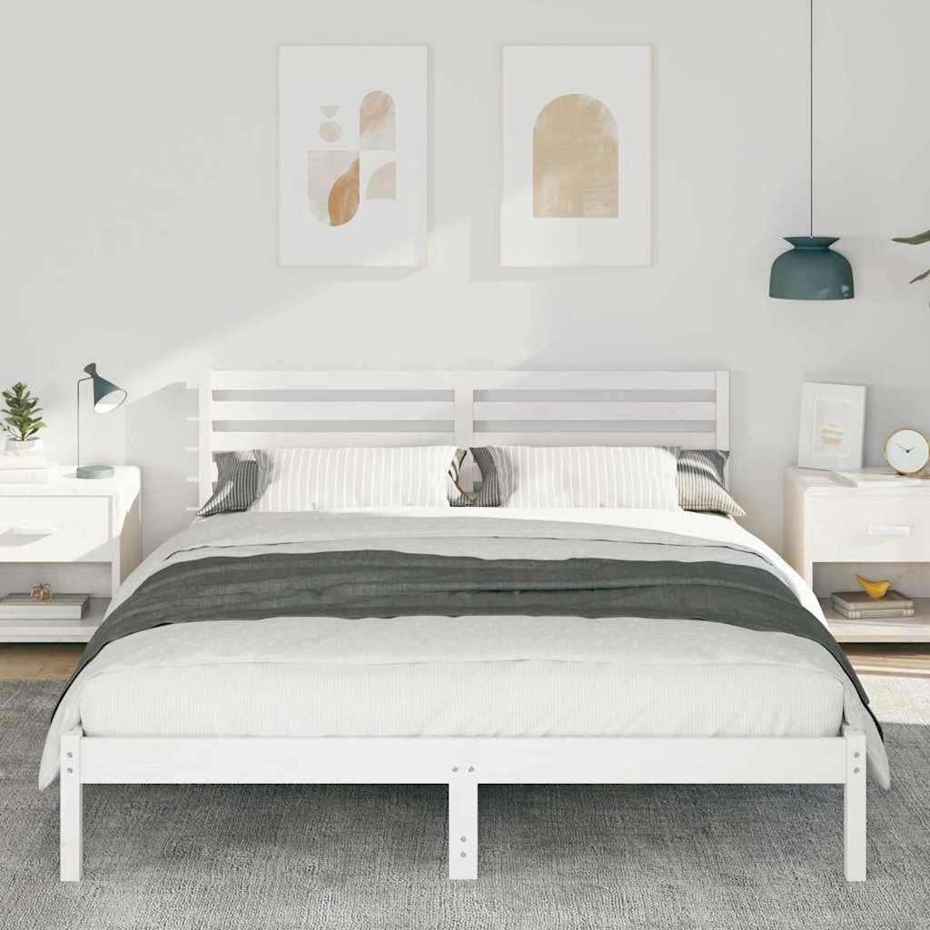 vidaXL Ramka łóżka Z zagłówkiem Biały 160 x 220 cm Lite drewno sosnowe