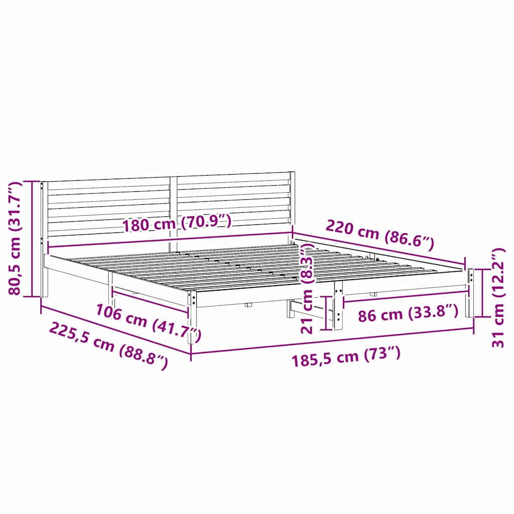 vidaXL Ramka łóżka Woskowy Brąz 180 x 220 cm Lite drewno sosnowe