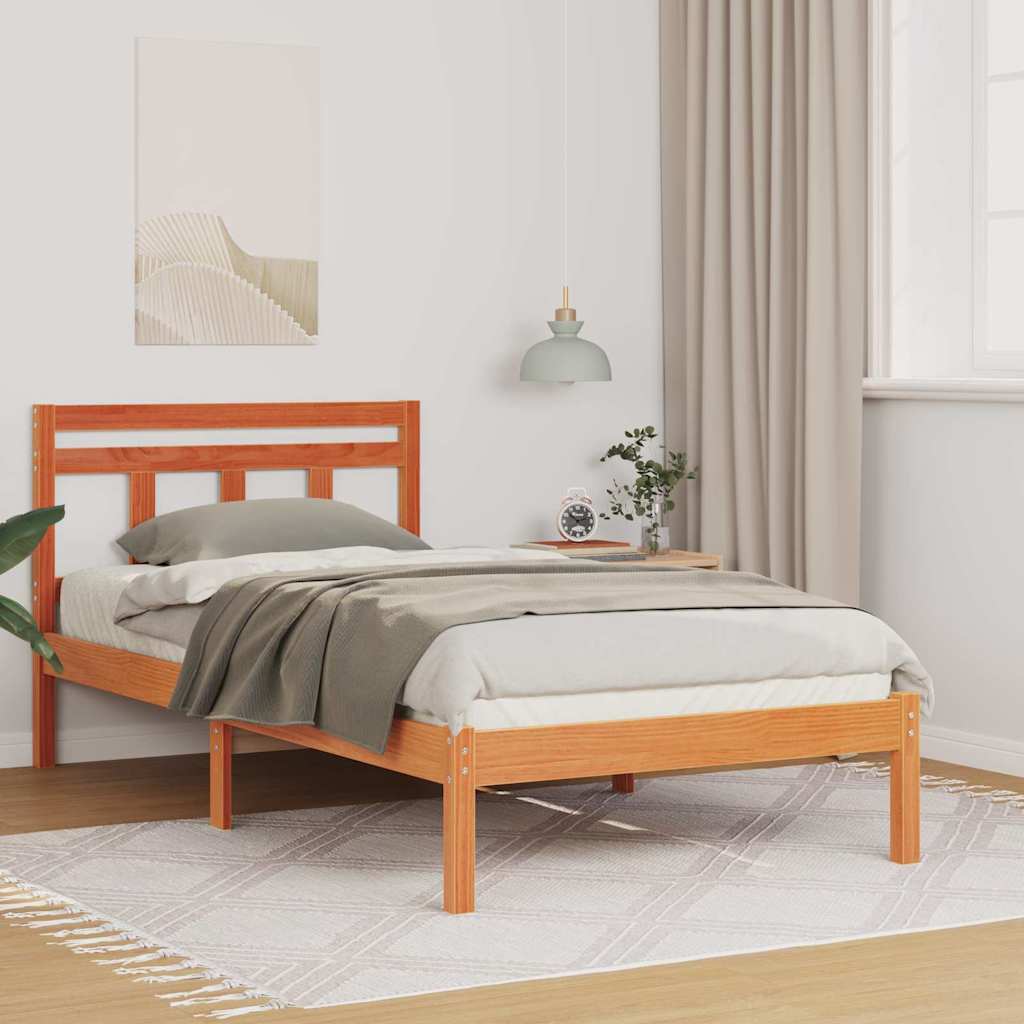 vidaXL Ramka łóżka Brązowy 90 x 200 cm Lite drewno sosnowe