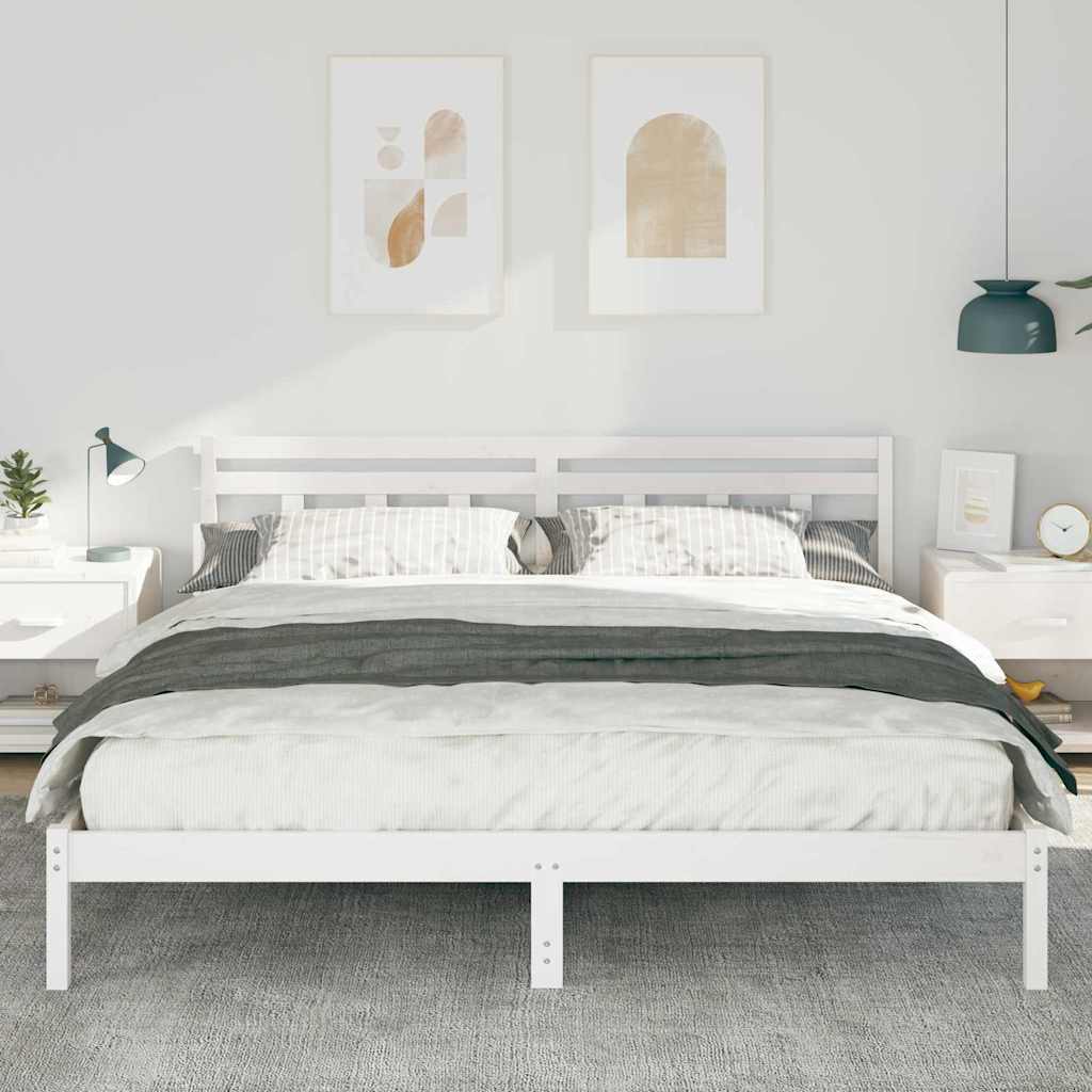 vidaXL Ramka łóżka Biały 200 x 200 cm Lite drewno sosnowe