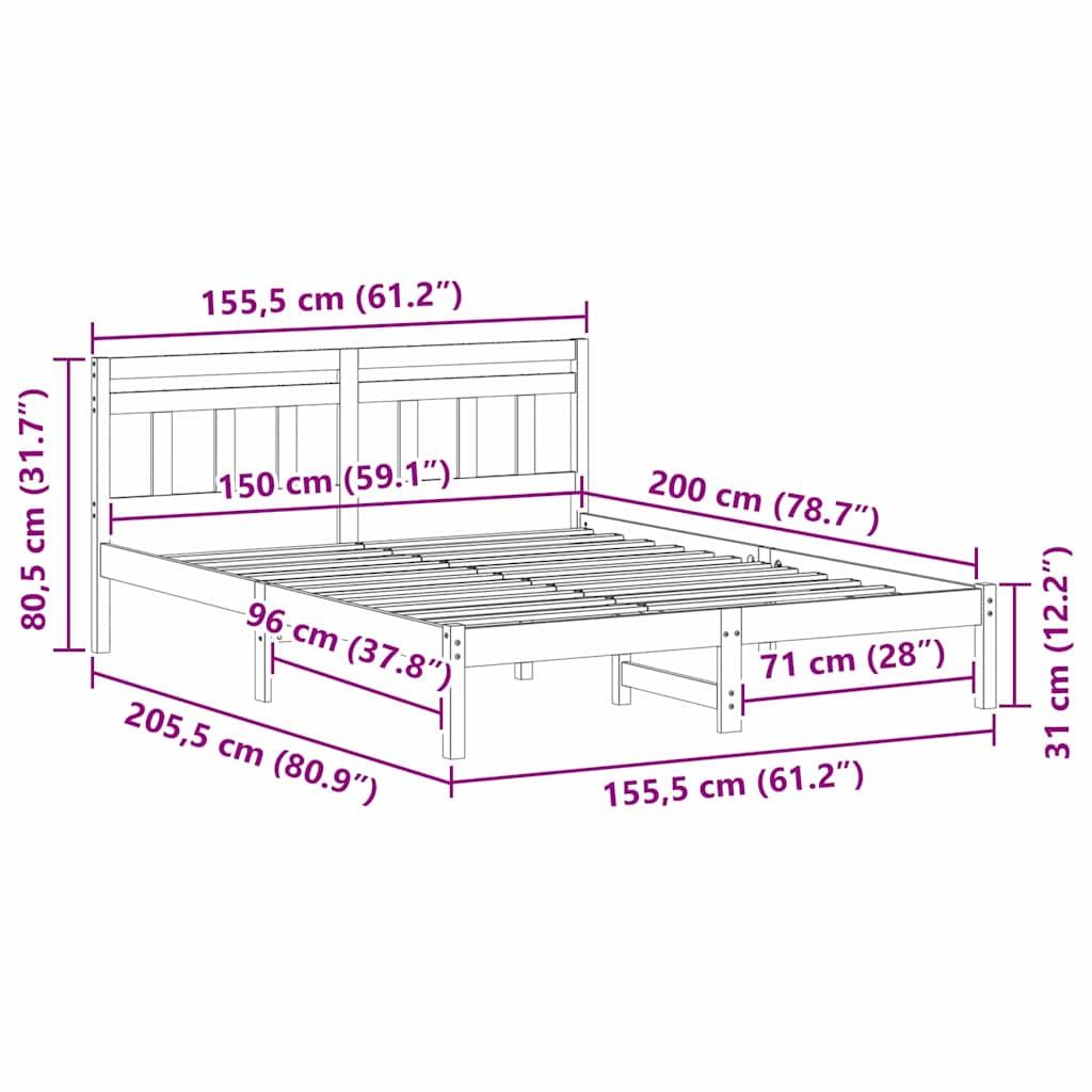 vidaXL Ramka łóżka Biały 150 x 200 cm Lite drewno sosnowe