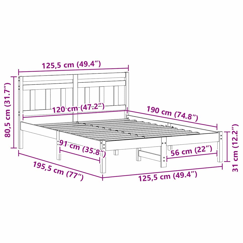 vidaXL Ramka łóżka Biały 120 x 190 cm Lite drewno sosnowe