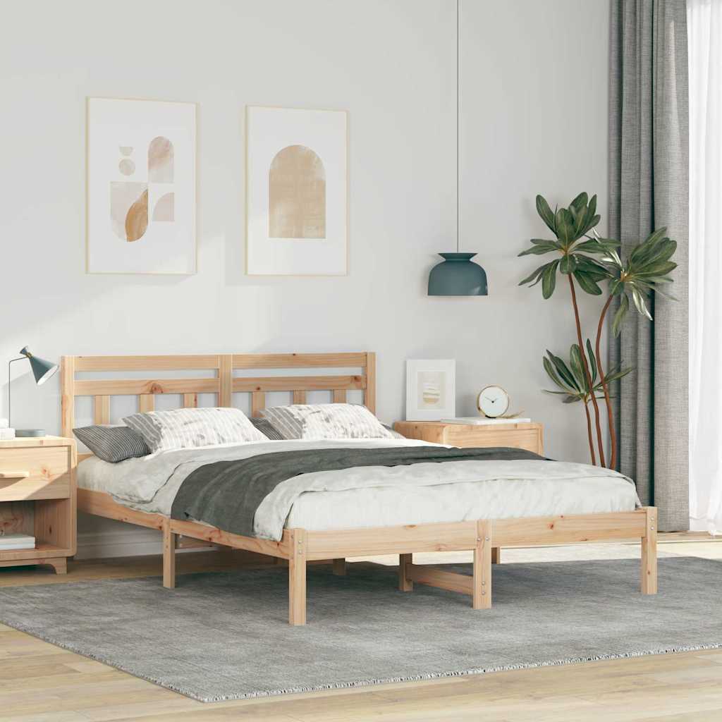 vidaXL Ramka łóżka Brązowy 140 x 190 cm Lite drewno sosnowe