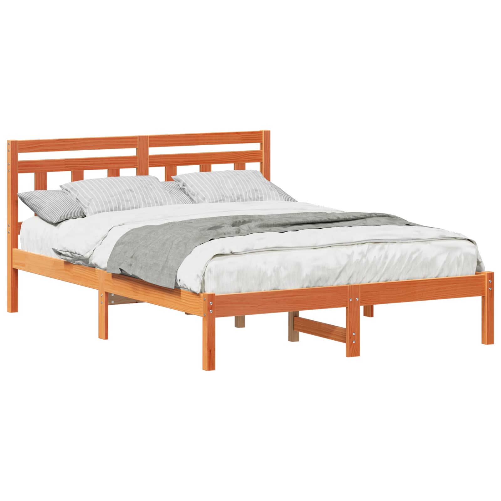 vidaXL Ramka łóżka Brązowy 135 x 190 cm Lite drewno sosnowe