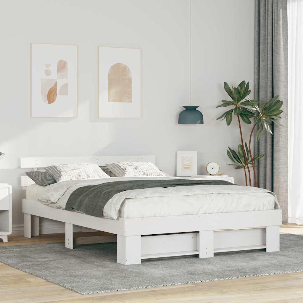 vidaXL Ramka łóżka Z zagłówkiem Biały 160 x 200 cm Lite drewno sosnowe