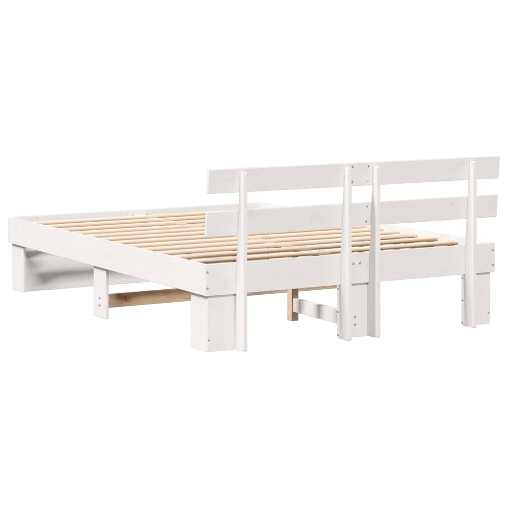 vidaXL Ramka łóżka Z zagłówkiem Biały 160 x 200 cm Lite drewno sosnowe