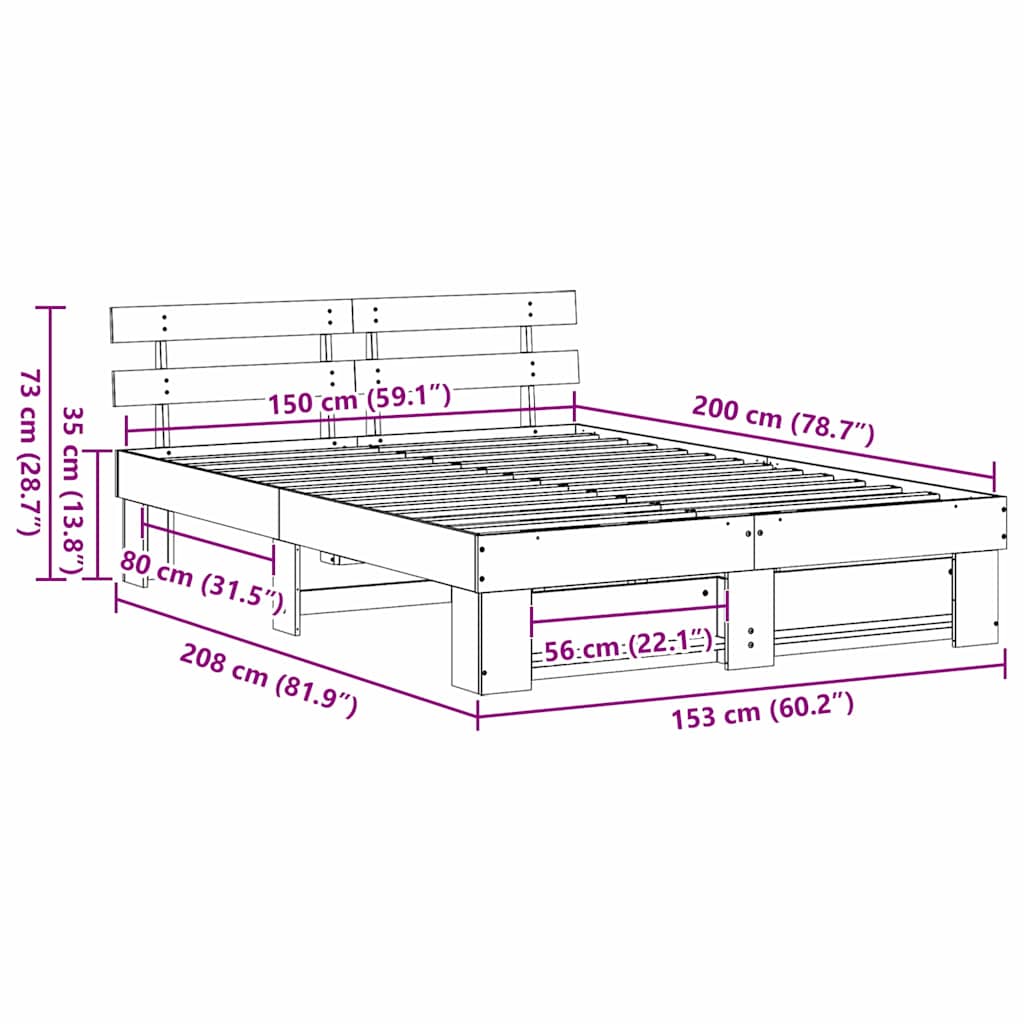 vidaXL Ramka łóżka Brązowy 150 x 200 cm Lite drewno sosnowe