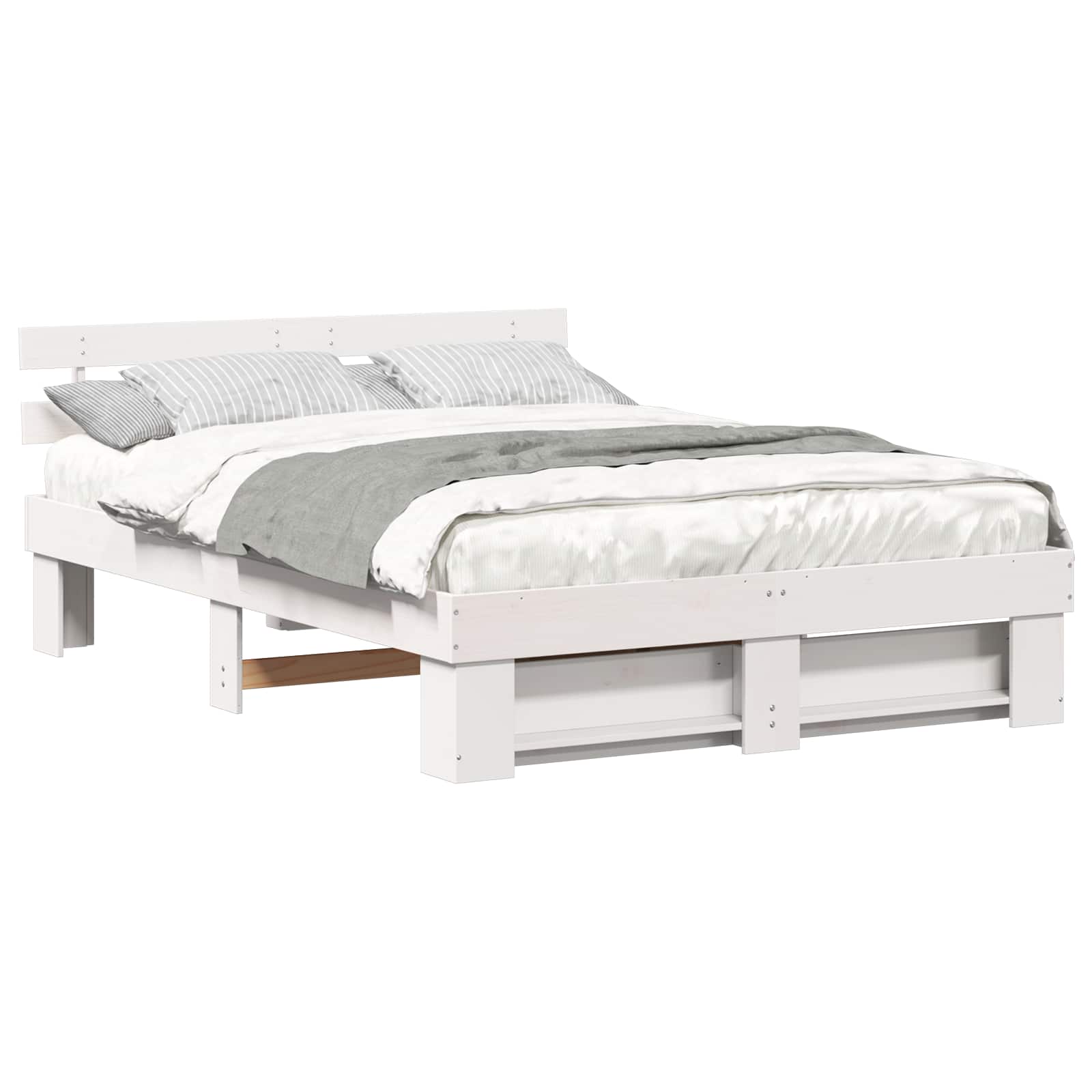 vidaXL Ramka łóżka Z zagłówkiem Biały 150 x 200 cm Lite drewno sosnowe