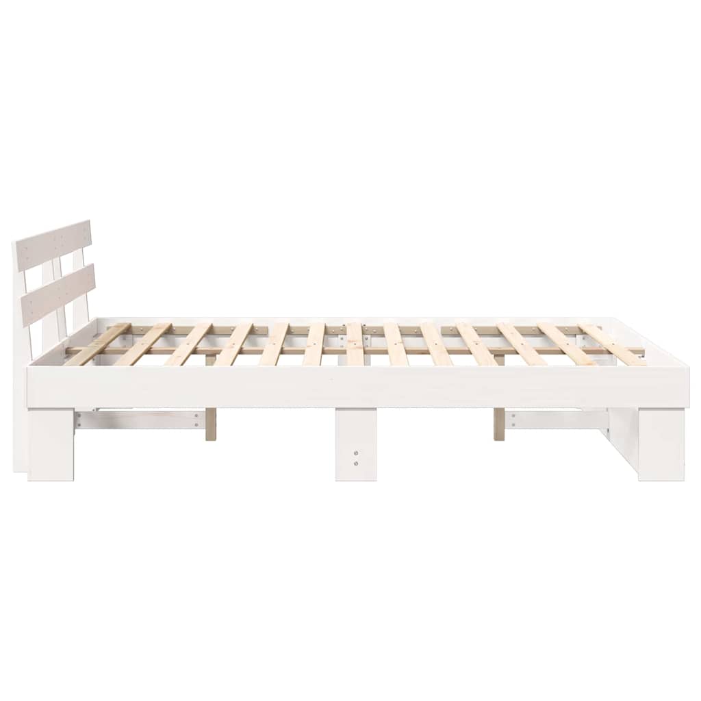 vidaXL Ramka łóżka Z zagłówkiem Biały 150 x 200 cm Lite drewno sosnowe