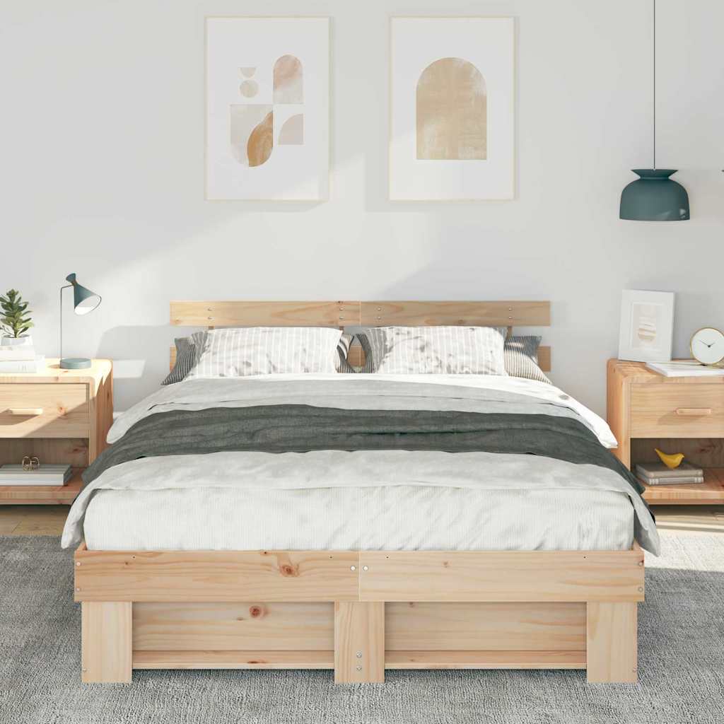 vidaXL Ramka łóżka Brązowy 140 x 200 cm Lite drewno sosnowe